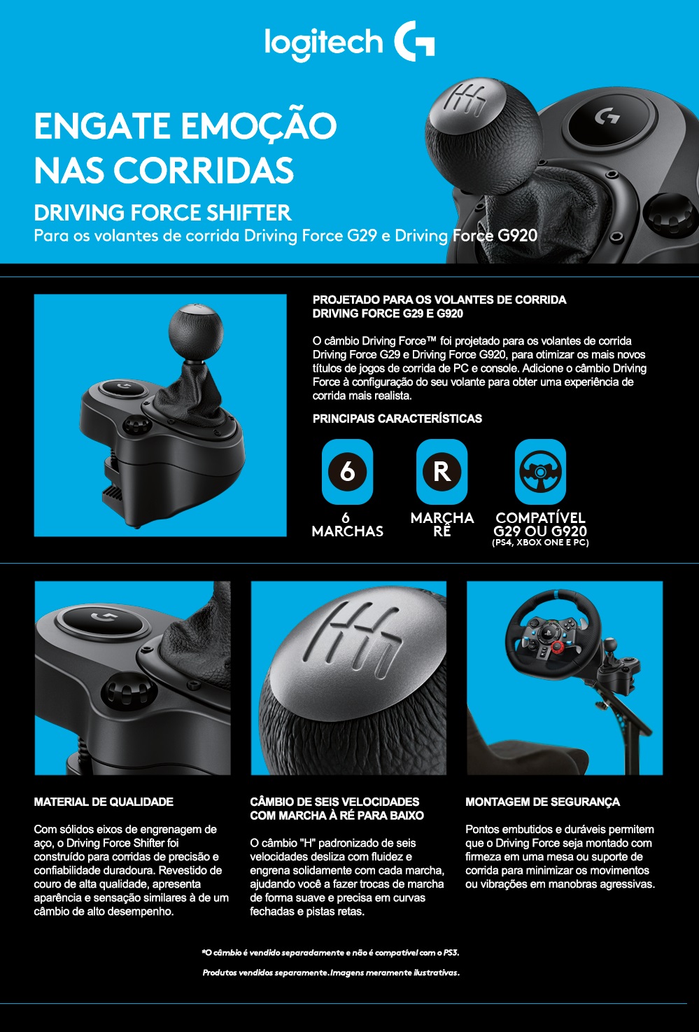 Câmbio Logitech G Driving Force para volantes G29 e G920